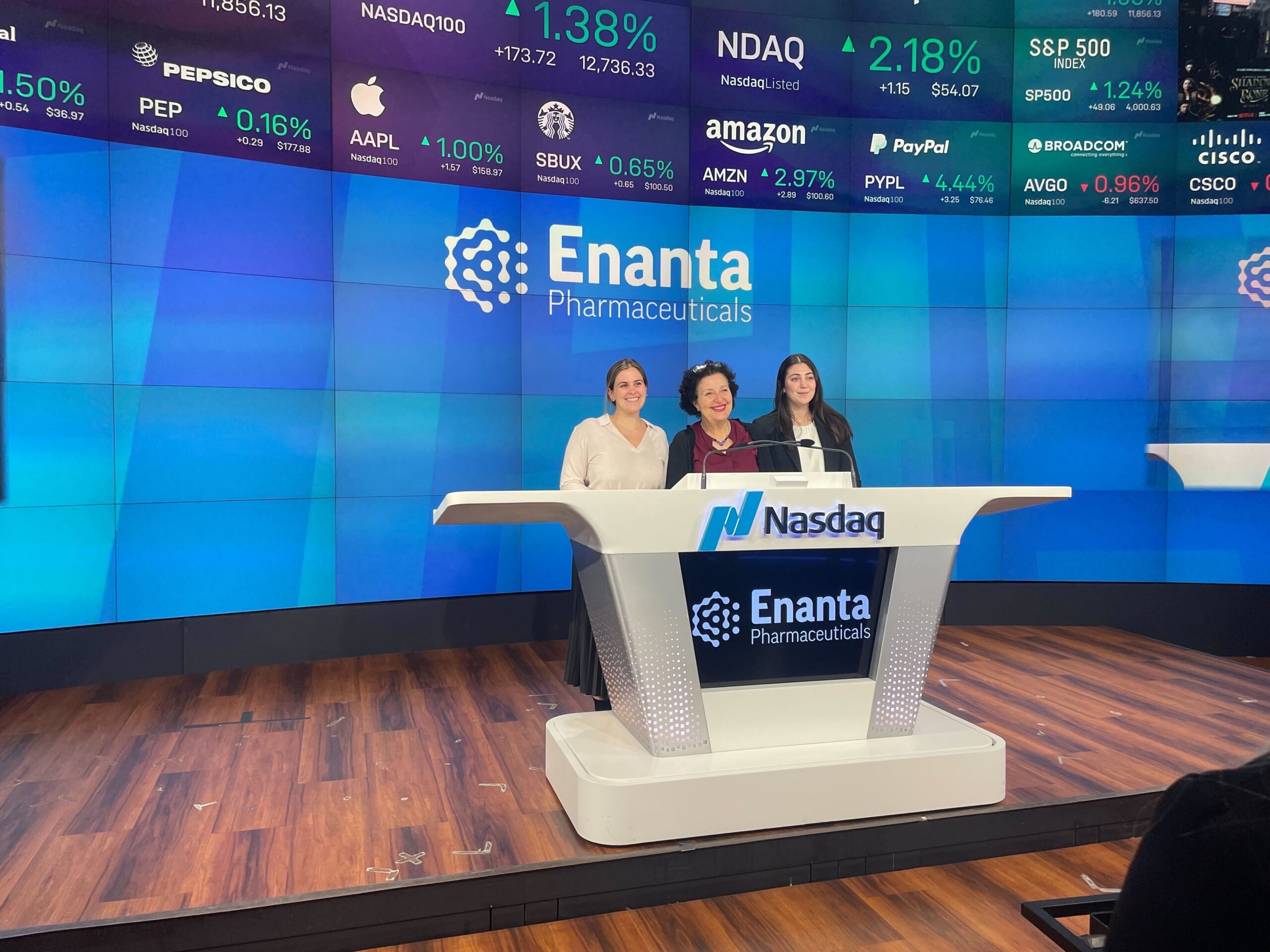 Enanta Pharmaceuticals was invited to the Nasdaq MarketSite in Times Square NYC to ring the closing bell (March 21, 2023)